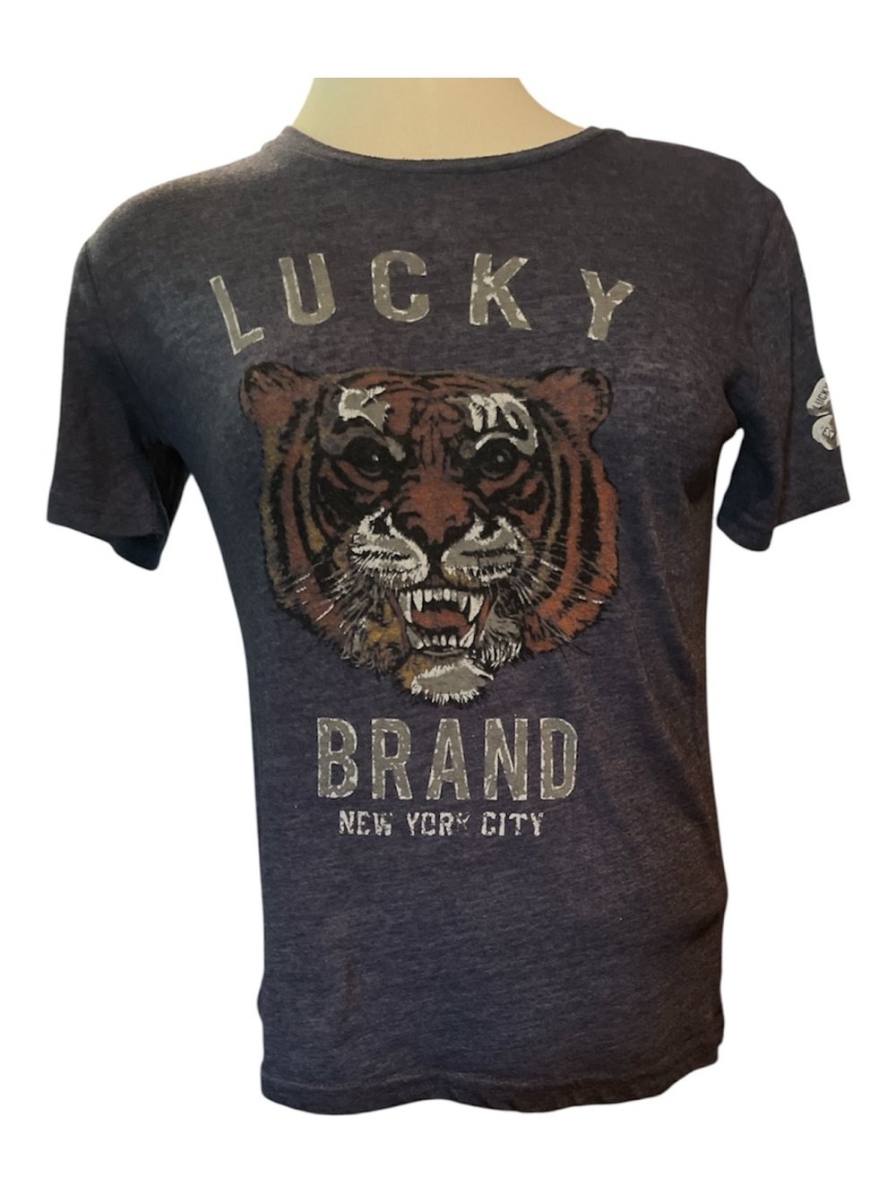 Lucky Brand Navy Short-Sleeve Tee with Tiger Graphic